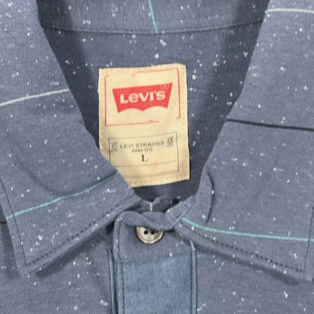 Levi's Men's Size L Long Sleeve Polo Shirt Blue Striped Speckled Knit 2 Pocket - Picture 3 of 7